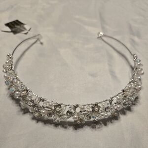 Tiara Crown With Crystal, Pearl & Rhinestone By Davids Bridal Headpiece‎ NEW